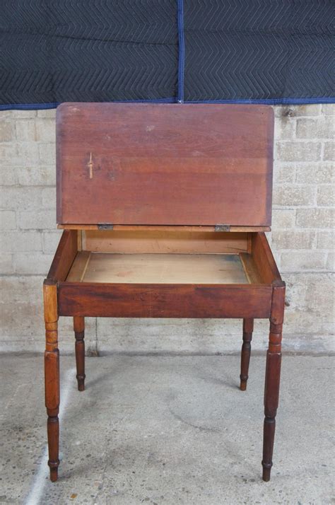Primitive Antique Early American Cherry Slant Top Writing School Desk