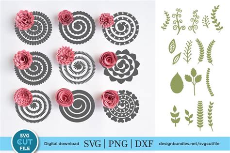 Rolled Flowers Svg 9 Rolled Paper Flower Templates 532642 Cut