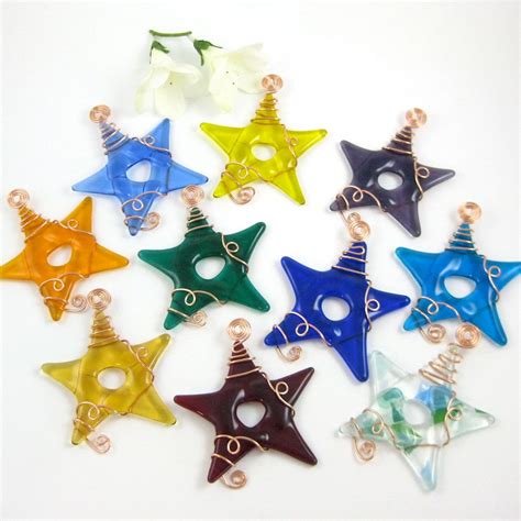 20 Fused Glass Star Suncatchers Handmade Glass Star Ornaments Wrapped With Copper Wire Pick Your