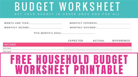Free Household Budget Worksheet Pdf Printable Freebie Finding Mom