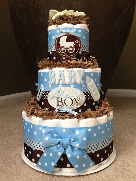 Moms will always remember the baby shower they celebrated with loving and supportive family and friends. Blue and Brown Boy Diaper Cake for Baby Shower Decoration or New Baby Gift on Etsy, $64.99 ...