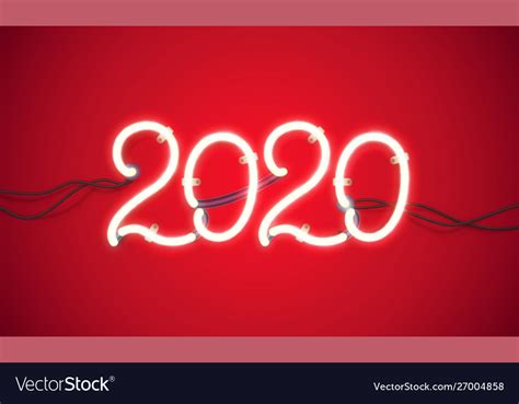 Glowing Neon Sign 2020 With Wires Tubes And Vector Image