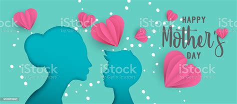 Mothers Day Paper Cut Web Banner With Little Child Stock Illustration