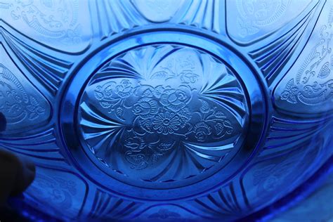 Cobalt Blue Depression Glass Serving Bowl Royal Lace Vintage 1930s