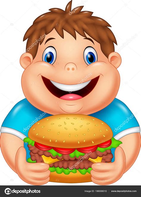 Cartoon Fat Boy Eating Big Burger Stock Vector Image By ©tigatelu