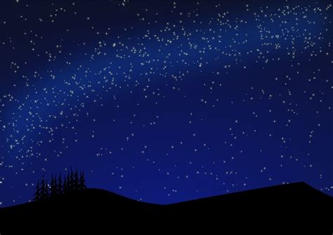 Silhouette Of Mountain And Trees Illustration Star Night Sky Night