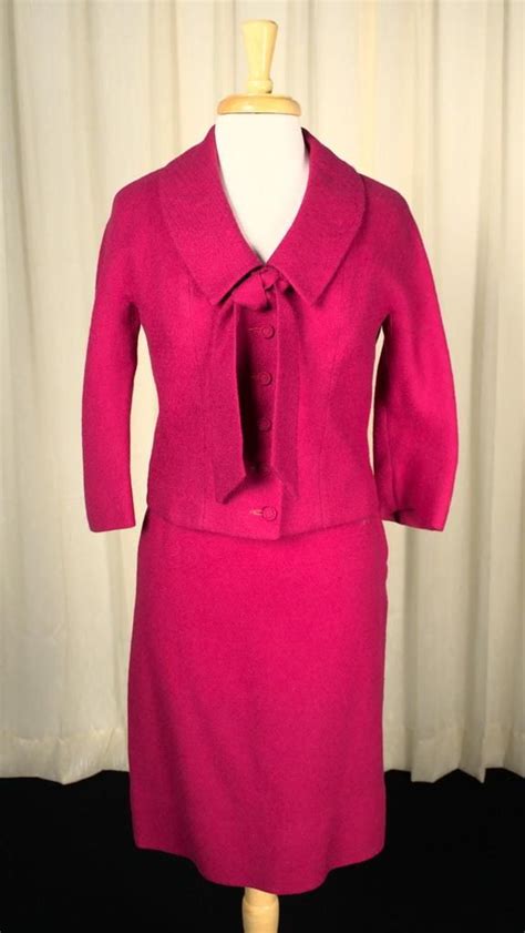 1950s Vintage Raspberry Pink Suit Pink Suit Skirt Suit Set Long