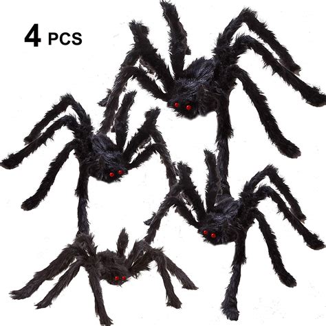 joyin four halloween realistic hairy spiders set valuable halloween props halloween spider set