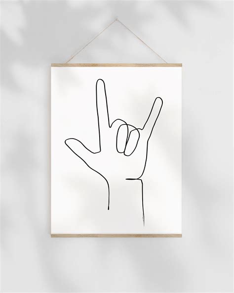 I Love You Sign Hand Language One Line Art Prints Continuous Etsy