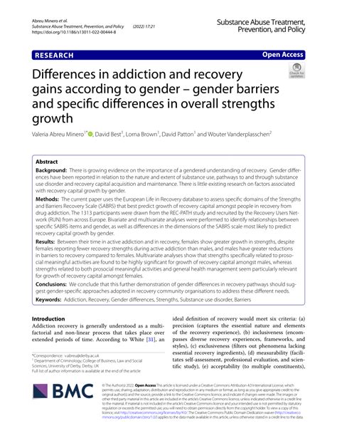 Pdf Differences In Addiction And Recovery Gains According To Gender