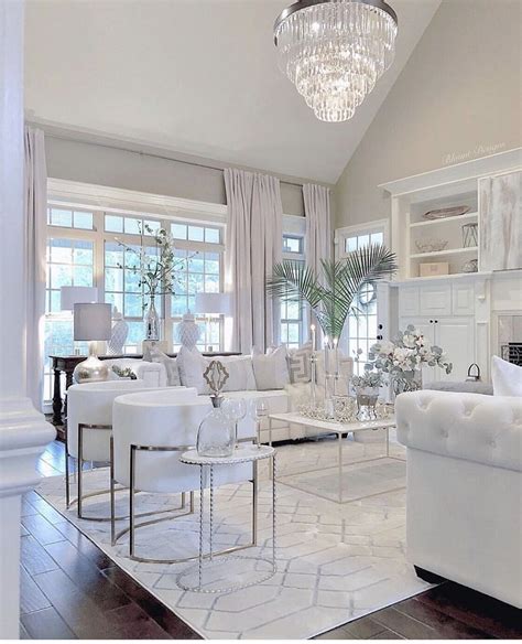 Stunning All White Glam Living Room Decor With White Tufted Sofas