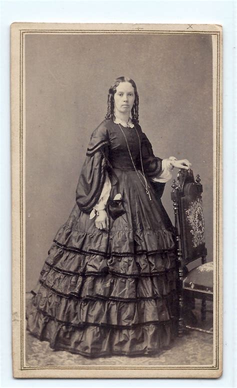 1860s Woman Civil War Mourning Hoop Dress Cdv Original Photo