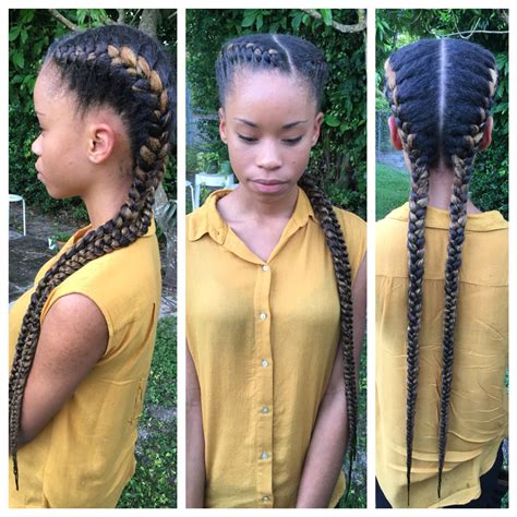 You don't have to worry about cornrow styles damaging your hair. Two goddess braids on natural hair | Two goddess braids ...
