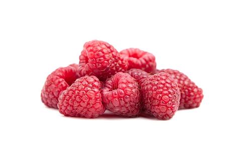 Fresh Raspberries Bunch Isolated On White Background Heap Of Red