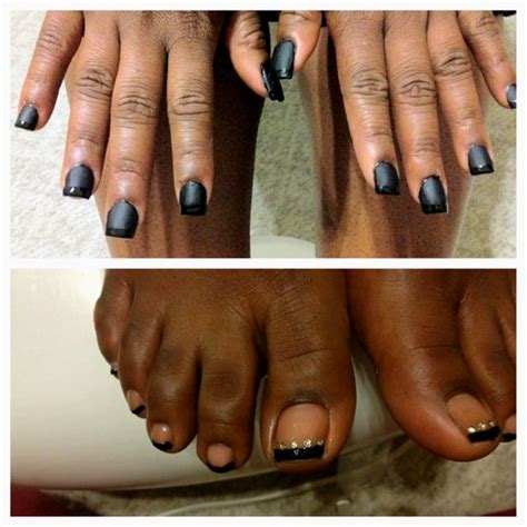 Matte Black French Tips Toes French Tip Nails French