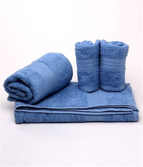 Bombay Dyeing Set Of 4 Cotton Towels Blue Buy Bombay Dyeing Set Of