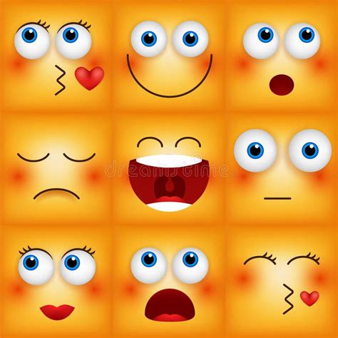 Set Of Emoticons Yellow Faces Emoji Characters Icons Vector