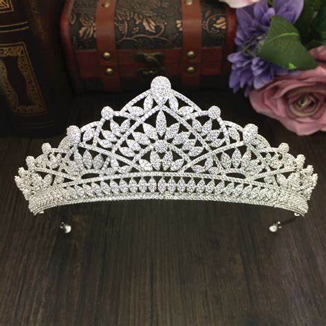 Paved Full Cubic Zircon Tiara Vintage Zirconia Crown Cz Diadema Bridal