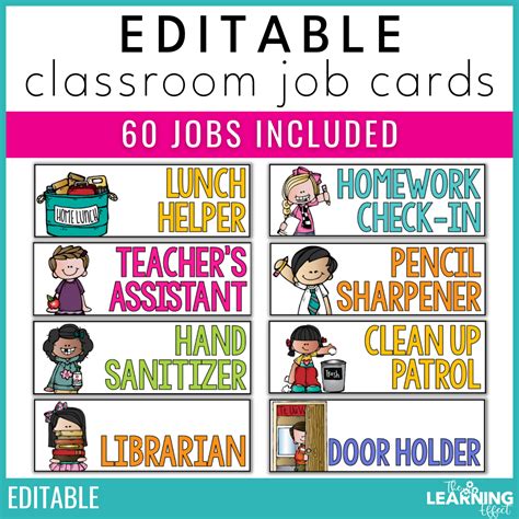 Editable Classroom Job Cards For Elementary Students