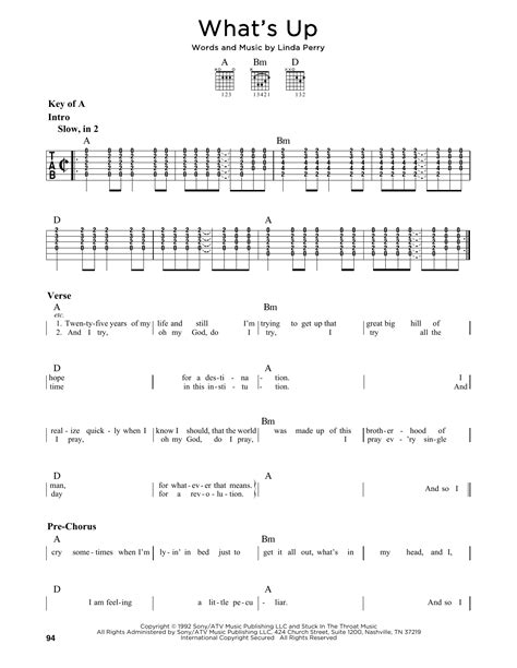 Whats Up By 4 Non Blondes Guitar Lead Sheet Guitar Instructor