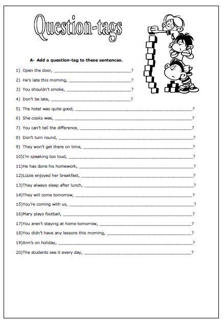question tags elementary worksheet