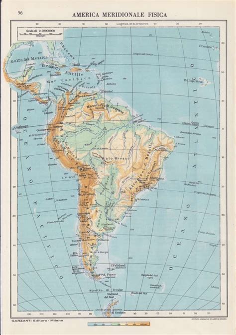 Carta Geografica Mappa Con Scheda Anno America Meridionale Fisica My