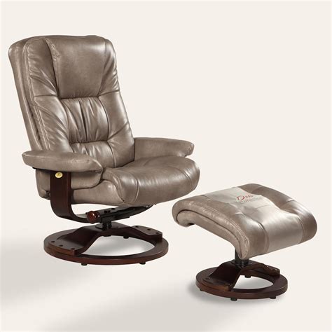 This swivel lounge chair with an ottoman adds contemporary elegance and comfort to your room. MAC Motion Oslo Bonded Leather Swivel Recliner with ...