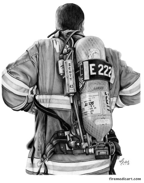 Gearing Up Fire Medic Art 14x17 All Pencil Firefighter Art