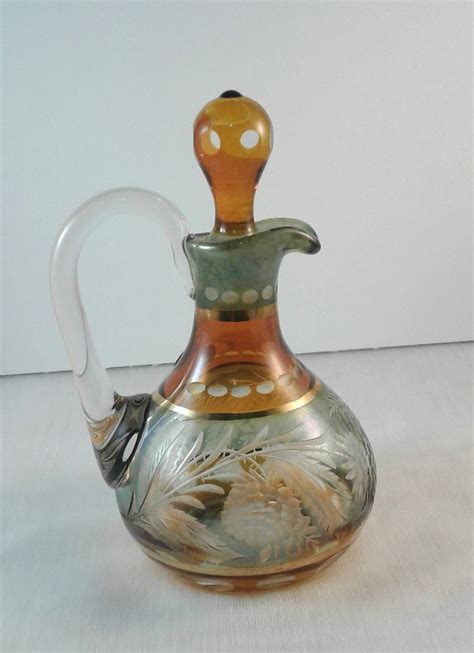 Vintage Bohemian Crystal Vinegar And Oil Bottle 9401 Etsy