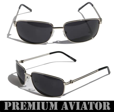 Mens Premium Rectangle Aviator Sunglasses Metal Frame Insignia Vegas
