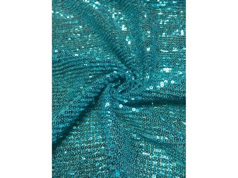Showtime Fabric All Over Stitched Sequins Pleated Mesh Turquoise Glitz