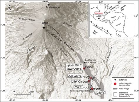 Map Of Volc N De Fuego Guatemala Inset Gives Location Showing Sites