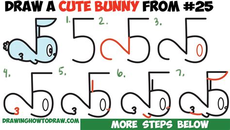 How To Draw A Cute Cartoon Bunny Rabbit From Numbers 25 Easy Step By