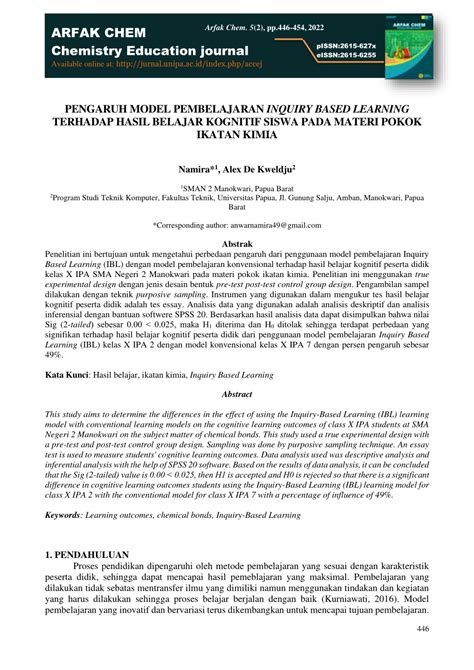 Pdf Pengaruh Model Pembelajaran Inquiry Based Learning Terhadap Hasil