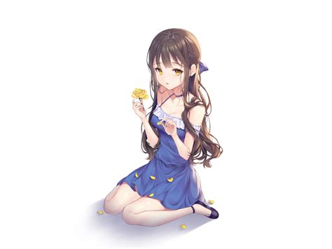 Desktop Wallpaper Yellow Flower Cute Original Anime Girl Hd Image