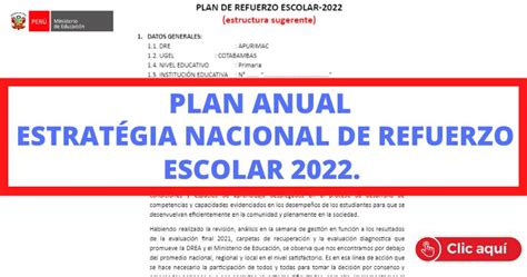 Plan Anual De Trabajo EstratÉgia Nacional De Refuerzo Escolar 2022