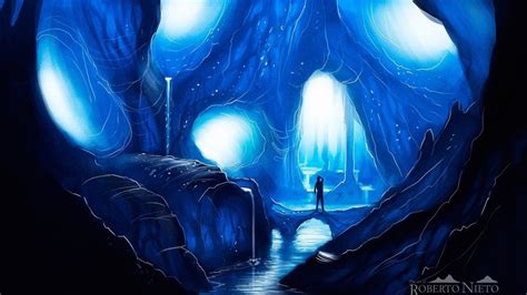 Ice Landscapes Caves Silhouettes Fantasy Art Artwork