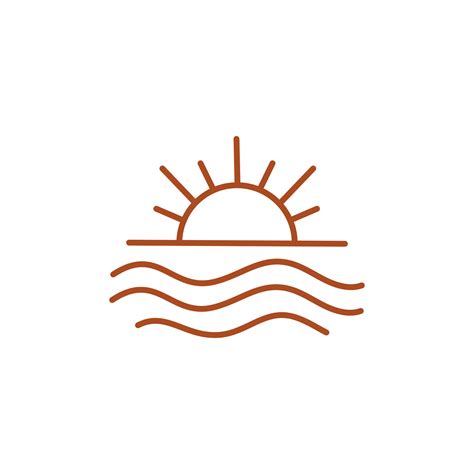 Sunset Logo In Boho Vintage Style Illustration Of Sun In Line Art