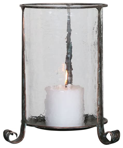 My Swanky Home Rustic Bronze Hammered Glass Hurricane Candle Holder