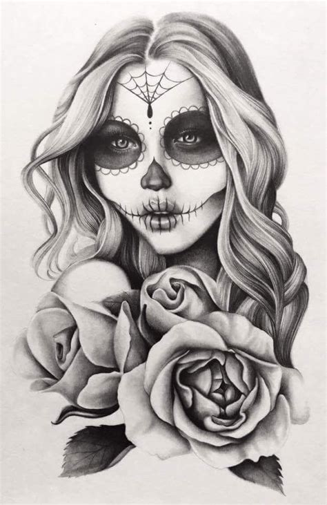 Skull Girl Tattoo Girl Face Tattoo Sugar Skull Tattoos Black Ink