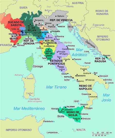 Mapa De Italia En 1494 En Vida De César Borgia Mapa De Geografía