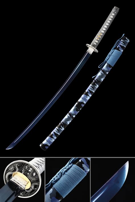 Katana à Lame Bleue épée Japonaise Faite à La Main En Acier Au