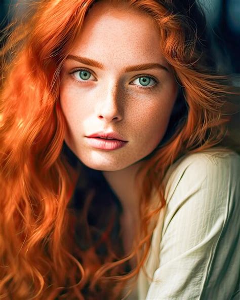 Premium Ai Image Closeup Of Young Redhead Greeneyed Woman Serious