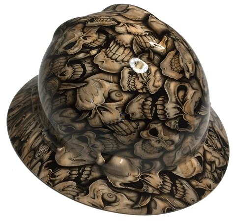 Custom Hard Hat Woodgrain Insanity Skulls Msa V Gard Full Brim Etsy