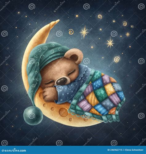 Little Bear Sleeping On The Moon Stock Illustration Illustration Of