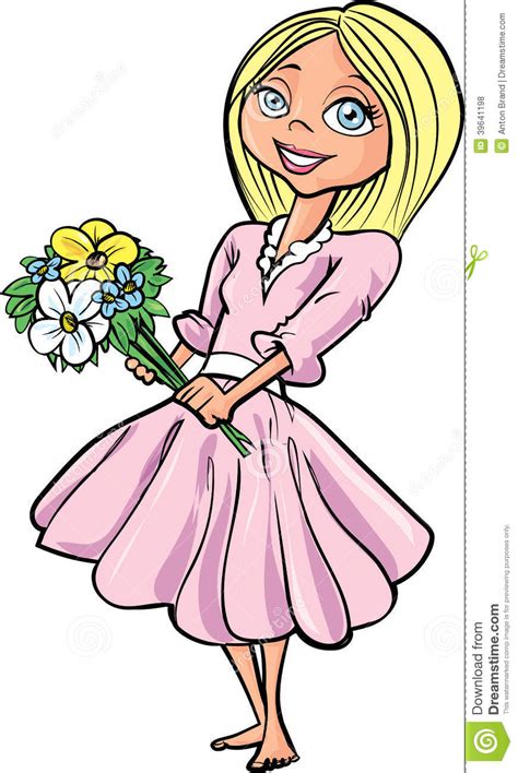 Cartoon Pretty Blond Girl With Flowers Stock Illustration