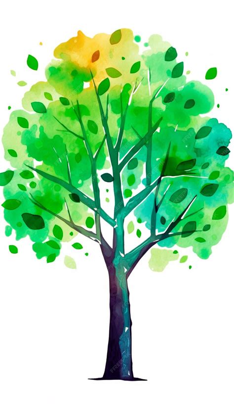 Premium Ai Image A Watercolor Painting Of A Tree With Green Leaves
