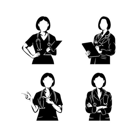 Premium Vector Set Of A Woman Doctor Silhouette Vector Illustration