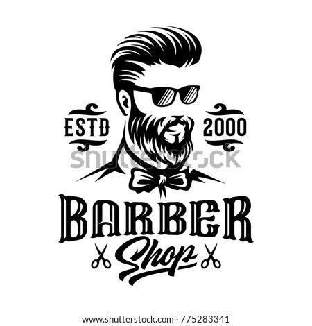 ♥ goo.gl/puhfj7 sosyal medyada bizi. Barbershop Hairstyle Man Label Logo Illustration Stok ...
