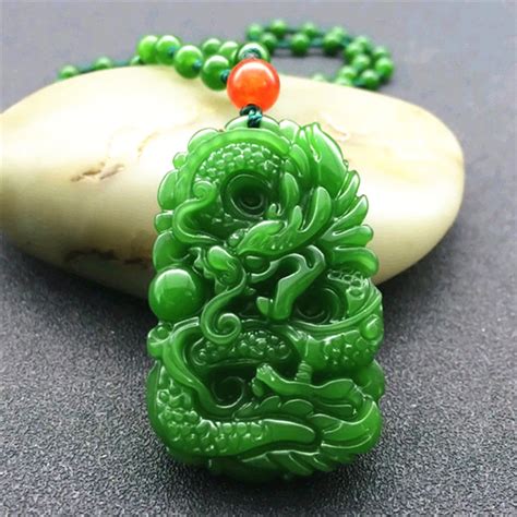 Green Hetian Nephrite Carved Chinese Zodiac Dragon Pendant Necklace